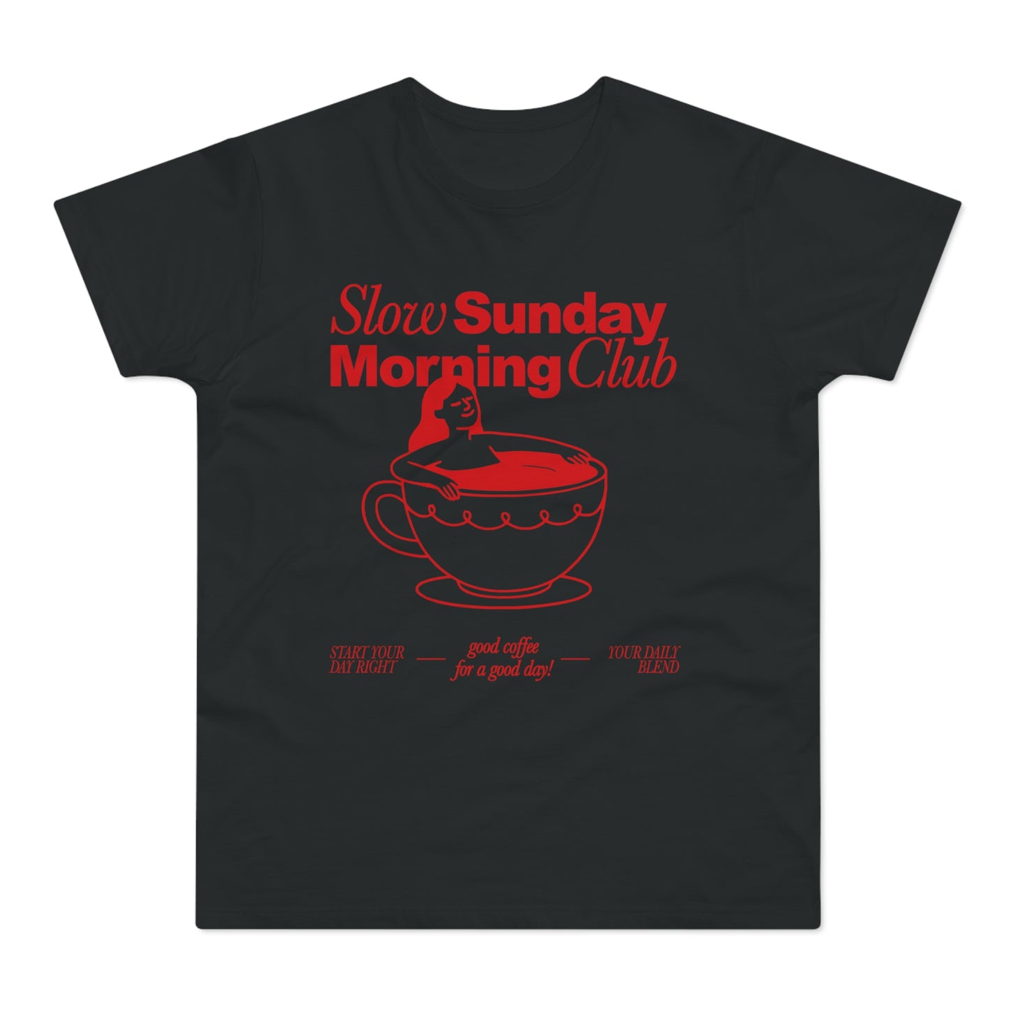 Kaffee T-Shirt • Slow Morning Club Shirt • Cozy Sunday Tshirt mit Retro Design • Geschenk für Kaffeeliebhaber & Morgenmuffel • Espresso Tee