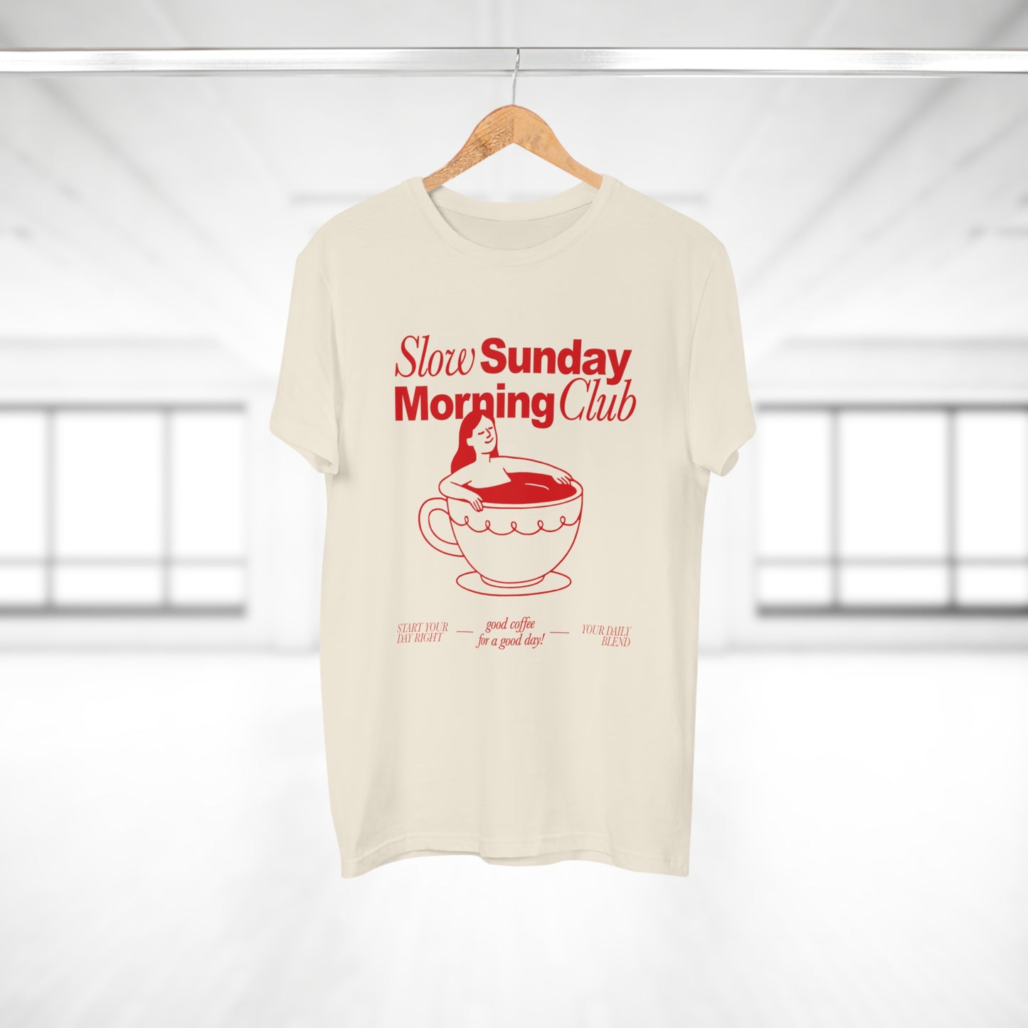 Kaffee T-Shirt • Slow Morning Club Shirt • Cozy Sunday Tshirt mit Retro Design • Geschenk für Kaffeeliebhaber & Morgenmuffel • Espresso Tee