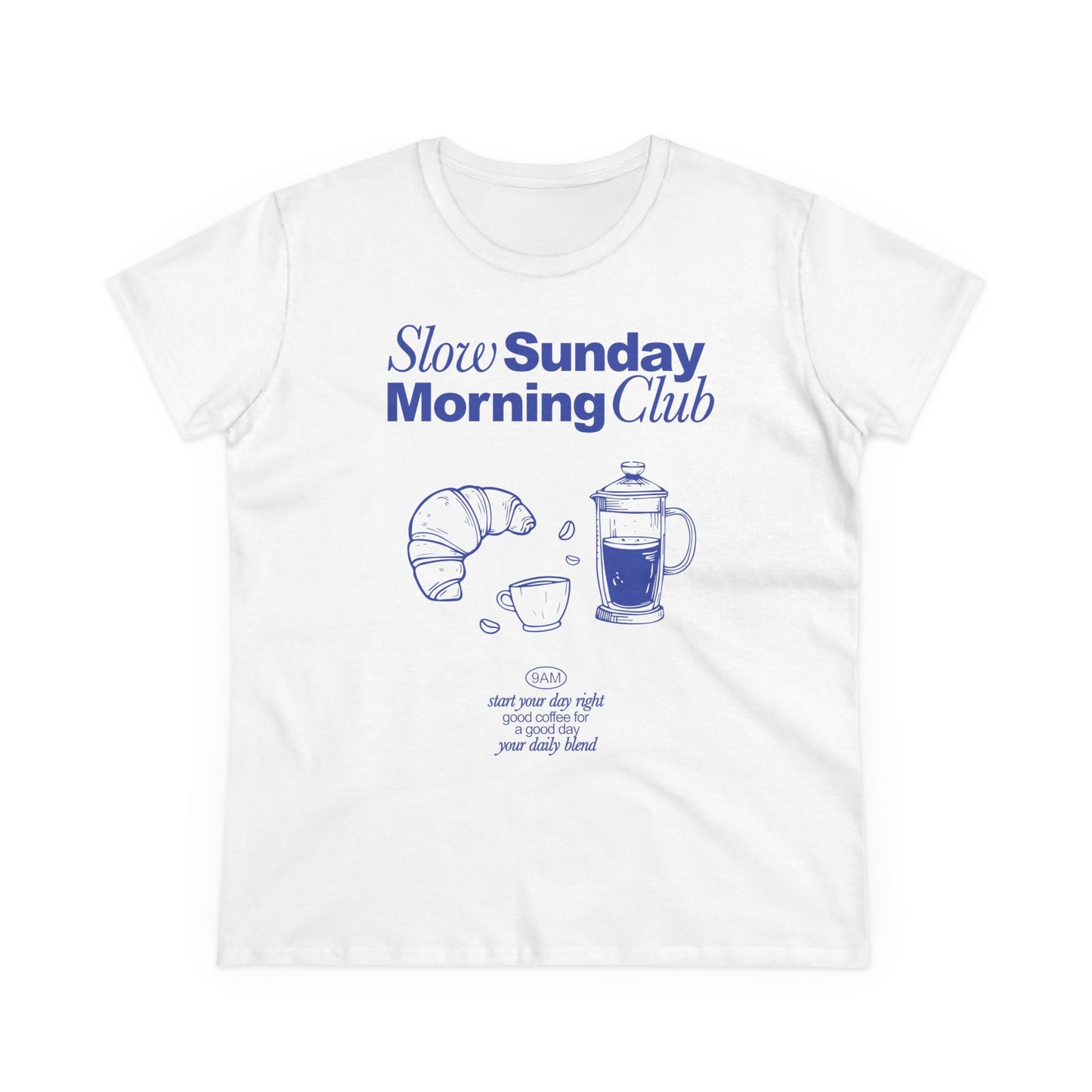 Slow Sunday Morning Club Shirt • Kaffee & Croissant T-Shirt Damen • French Press Brunch Outfit • Cozy Sunday Look • Geschenk für Kaffee-Fans