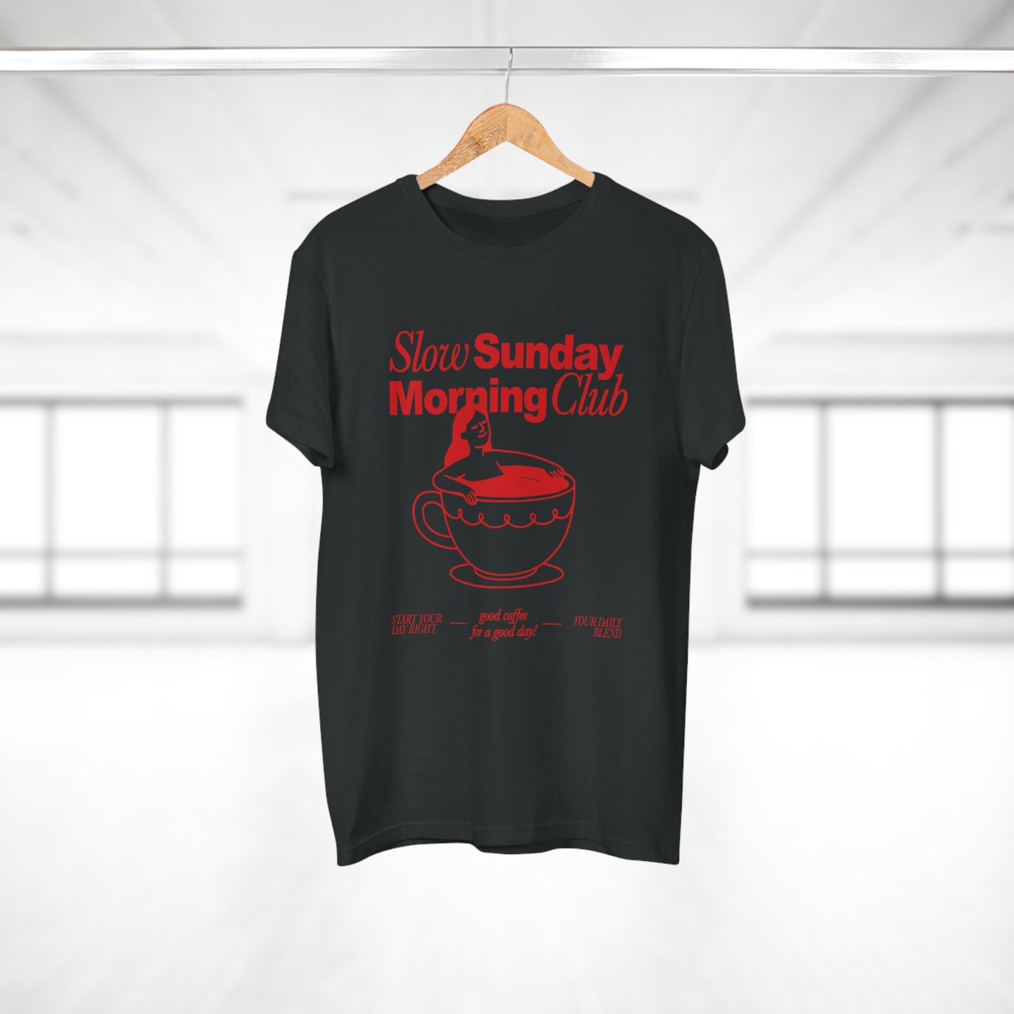 Kaffee T-Shirt • Slow Morning Club Shirt • Cozy Sunday Tshirt mit Retro Design • Geschenk für Kaffeeliebhaber & Morgenmuffel • Espresso Tee