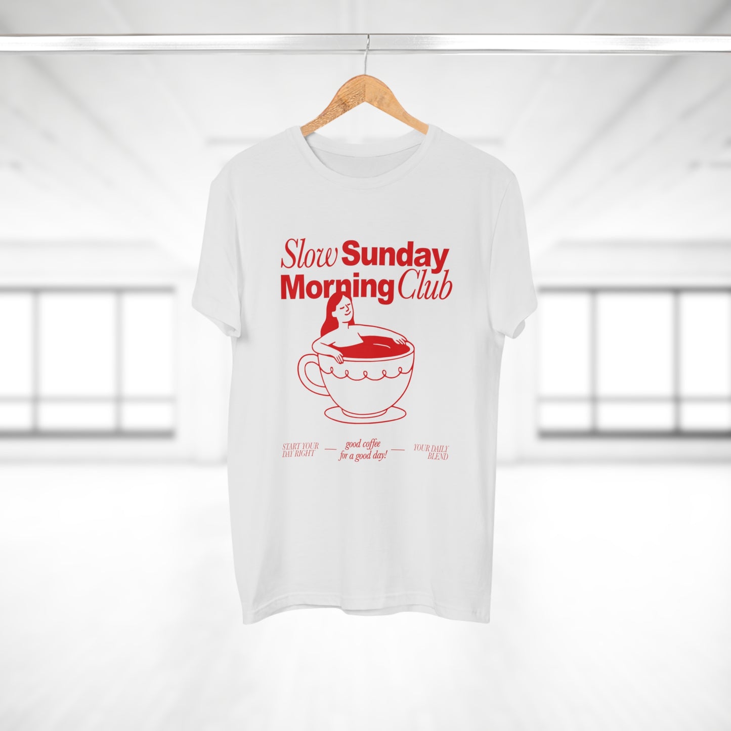 Kaffee T-Shirt • Slow Morning Club Shirt • Cozy Sunday Tshirt mit Retro Design • Geschenk für Kaffeeliebhaber & Morgenmuffel • Espresso Tee