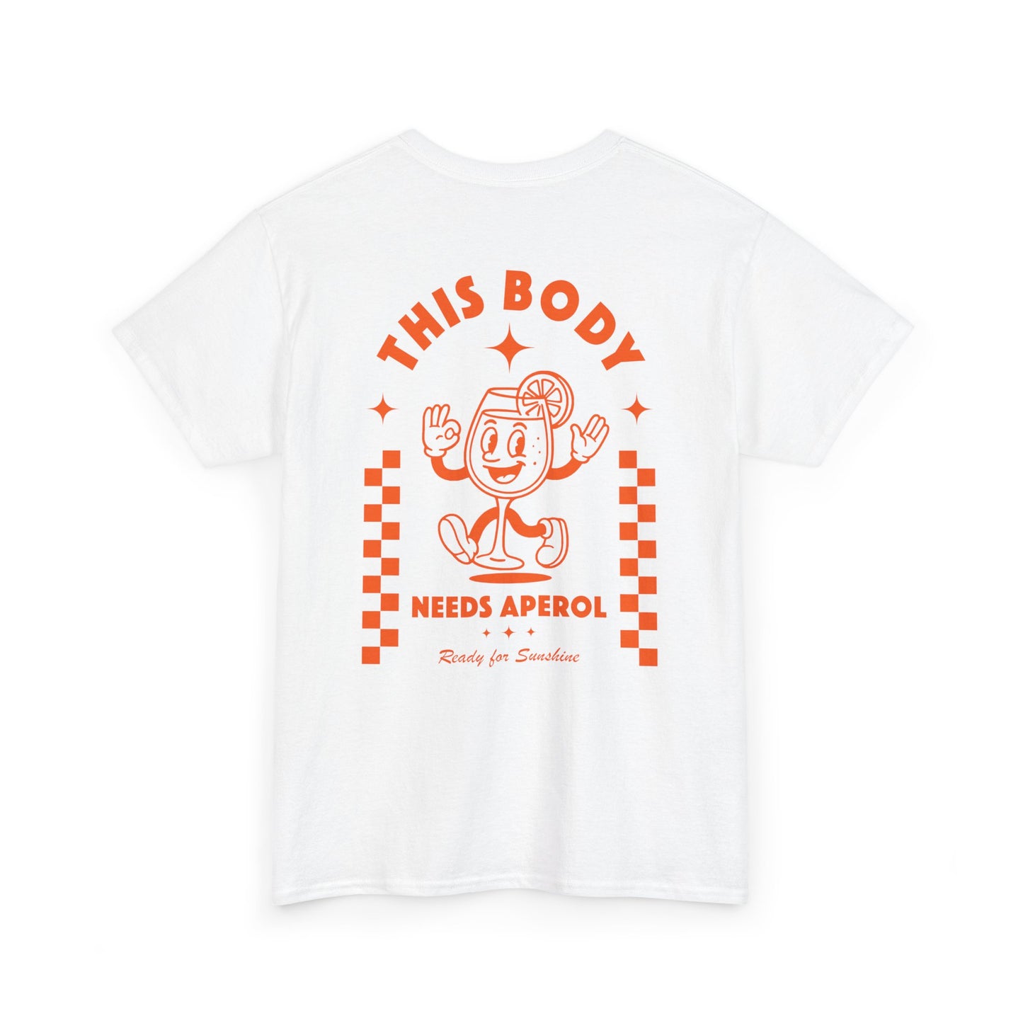 This Body Needs Aperol Shirt Backprint • Sommer T Shirt Spruch • Aperitivo Outfit für Urlaub Party und Strandtage • Geschenk für Aperol Fans