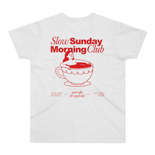 Slow Sunday Morning Club Shirt • Lustiges Kaffee T-Shirt • Cozy Weekend Tee für Relax & Brunch • Kaffeeliebhaber Geschenk Damen Herren
