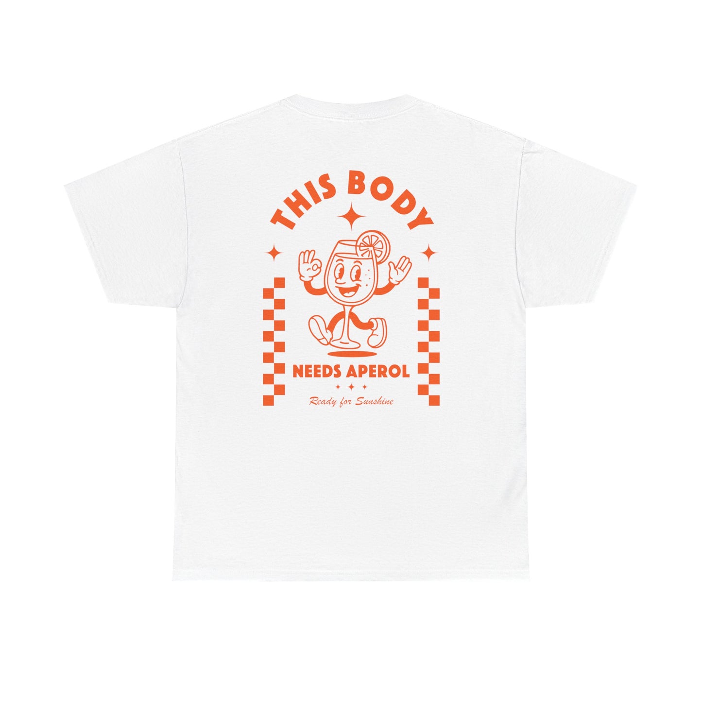 This Body Needs Aperol Shirt Backprint • Sommer T Shirt Spruch • Aperitivo Outfit für Urlaub Party und Strandtage • Geschenk für Aperol Fans