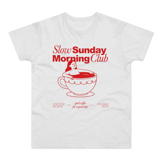 Kaffee T-Shirt • Slow Morning Club Shirt • Cozy Sunday Tshirt mit Retro Design • Geschenk für Kaffeeliebhaber & Morgenmuffel • Espresso Tee