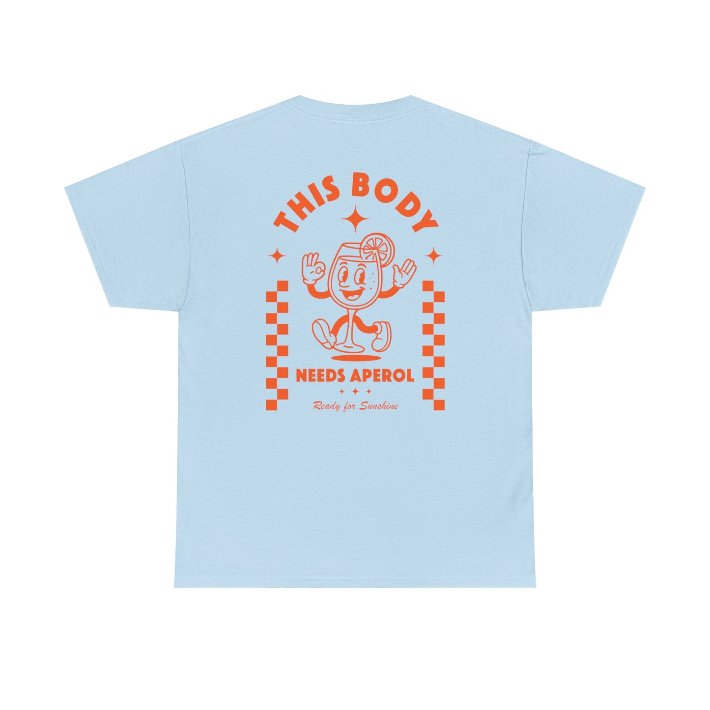 This Body Needs Aperol Shirt Backprint • Sommer T Shirt Spruch • Aperitivo Outfit für Urlaub Party und Strandtage • Geschenk für Aperol Fans
